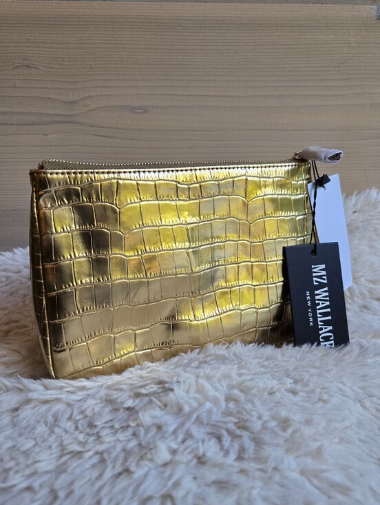 MZ Wallace Handbags - NWT MZ Wallace LEATHER Gold Croc Effect Medium Luna Cosmetic